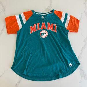Womens Miami Dolphins  Game on Notch Neck Raglan Tshirt Size XL